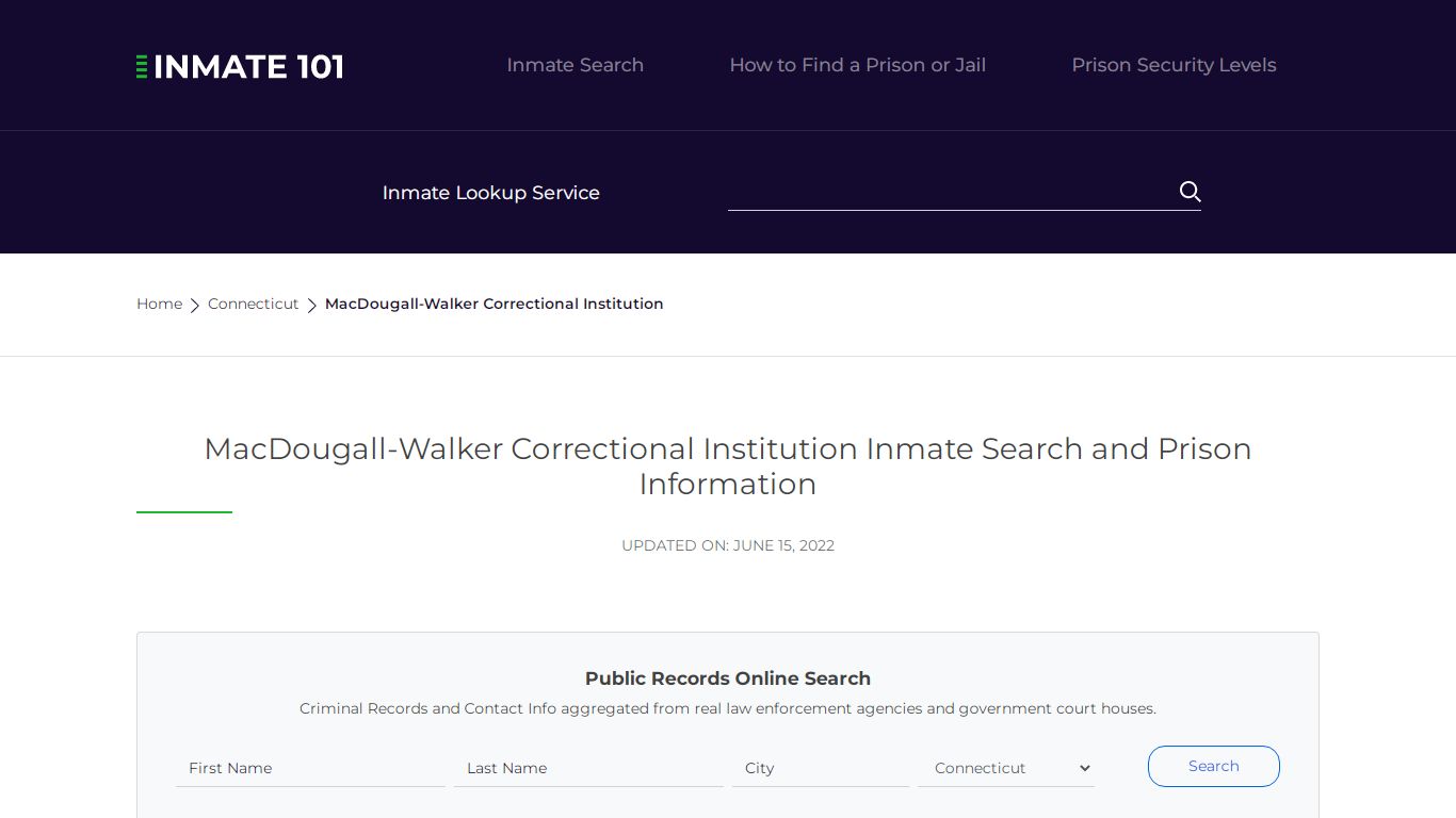 MacDougall-Walker Correctional Institution Inmate Search ...