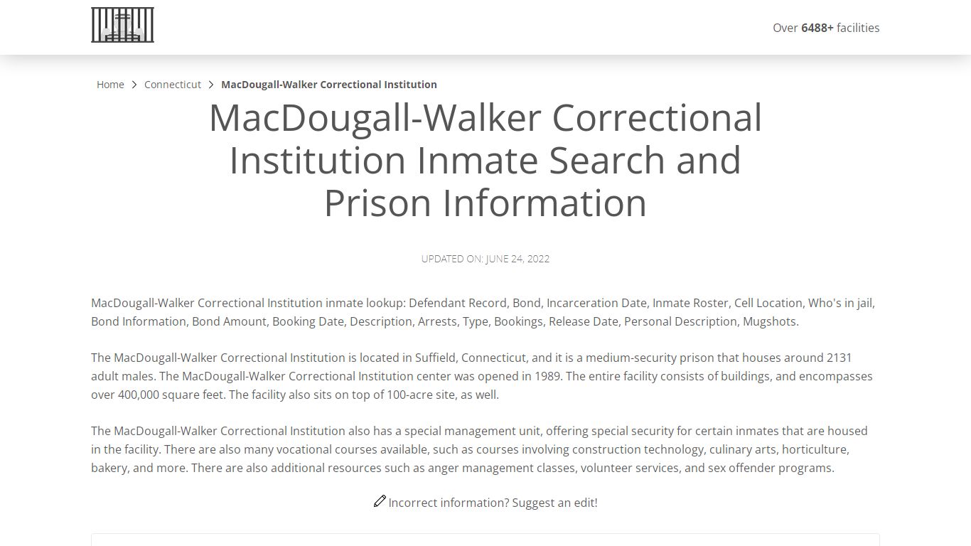 MacDougall-Walker Correctional Institution Inmate Search ...