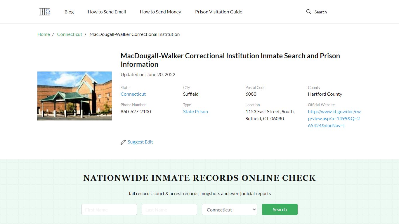 MacDougall-Walker Correctional Institution Inmate Search ...