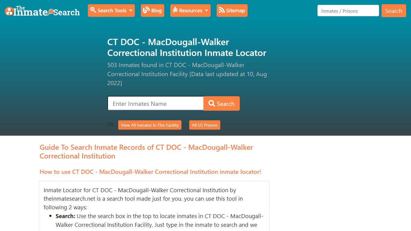 CT DOC - MacDougall-Walker Correctional Institution Inmate ...